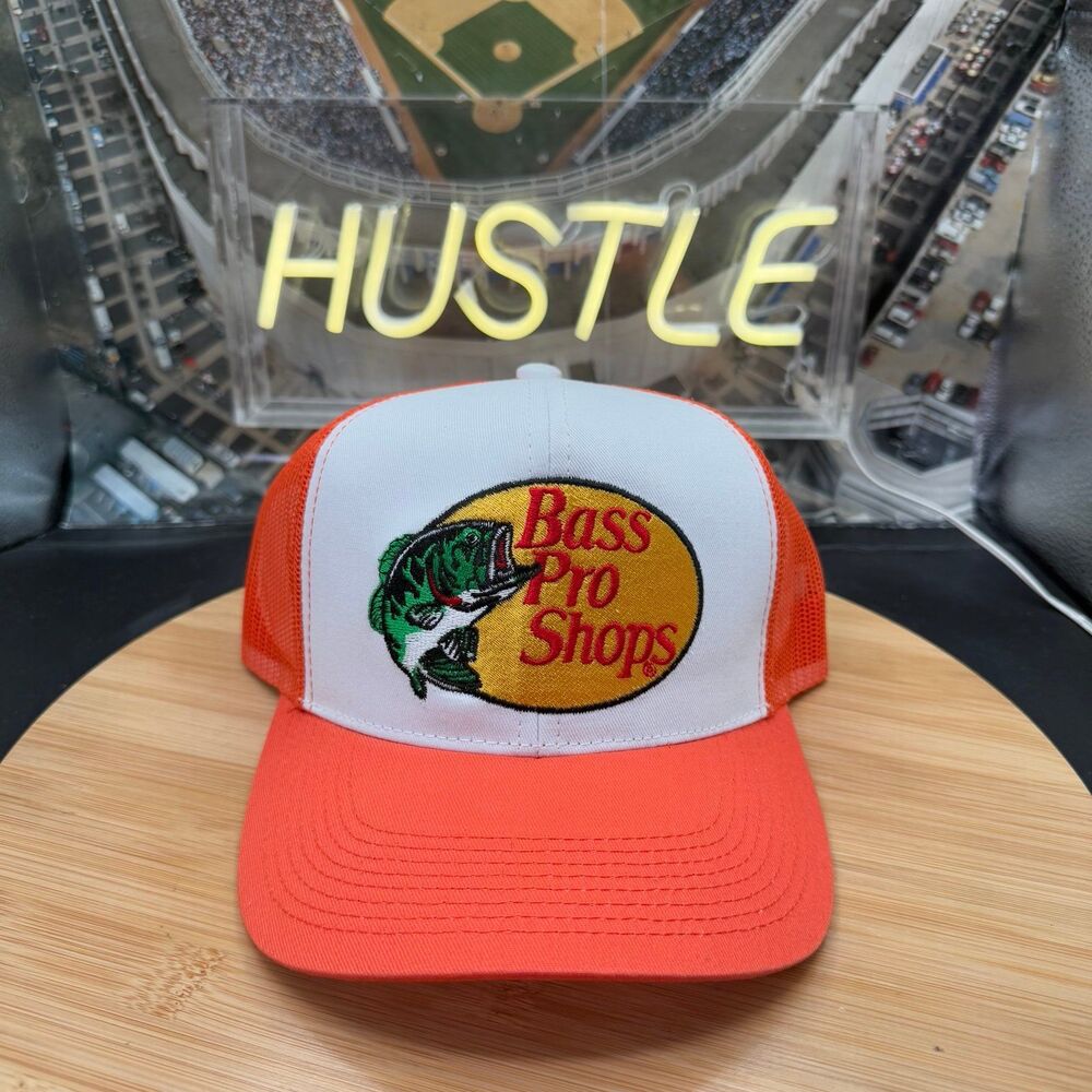 Bass Pro Shops Trucker Hat Orange/White Mesh Snapback NEW